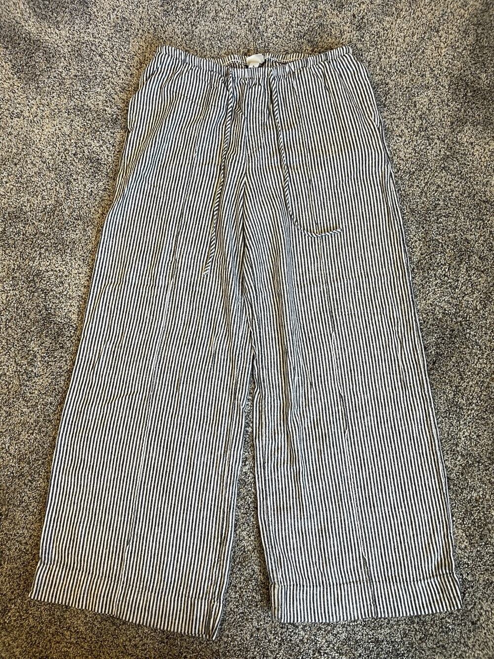 A New Day Medium Gray White Striped Wide Leg Linen Blend Pants